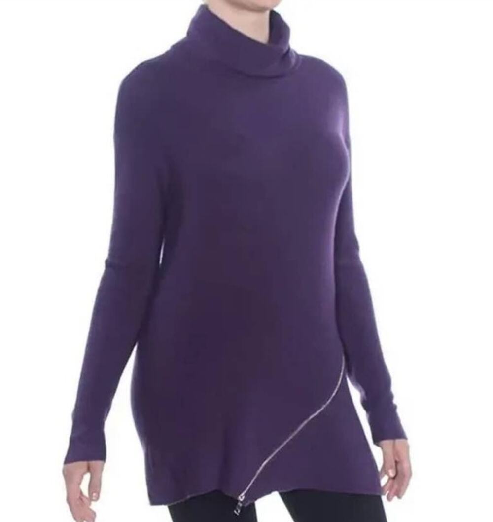 Bar III Purple Zipper Front Long Sleeve Turtleneck - XS